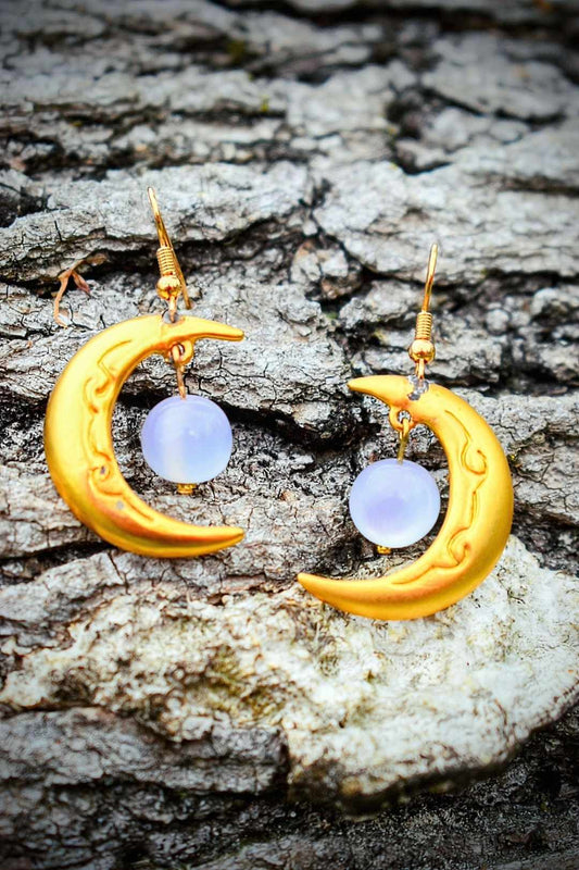 Gold & Moonstone Dangle Earrings