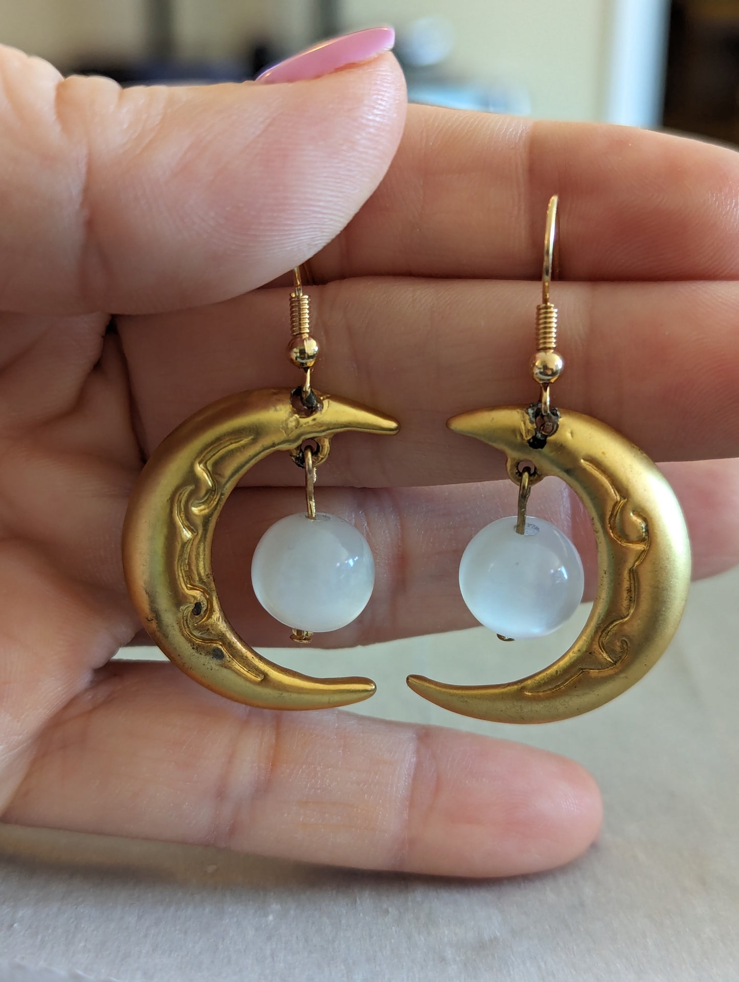 Gold & Moonstone Dangle Earrings