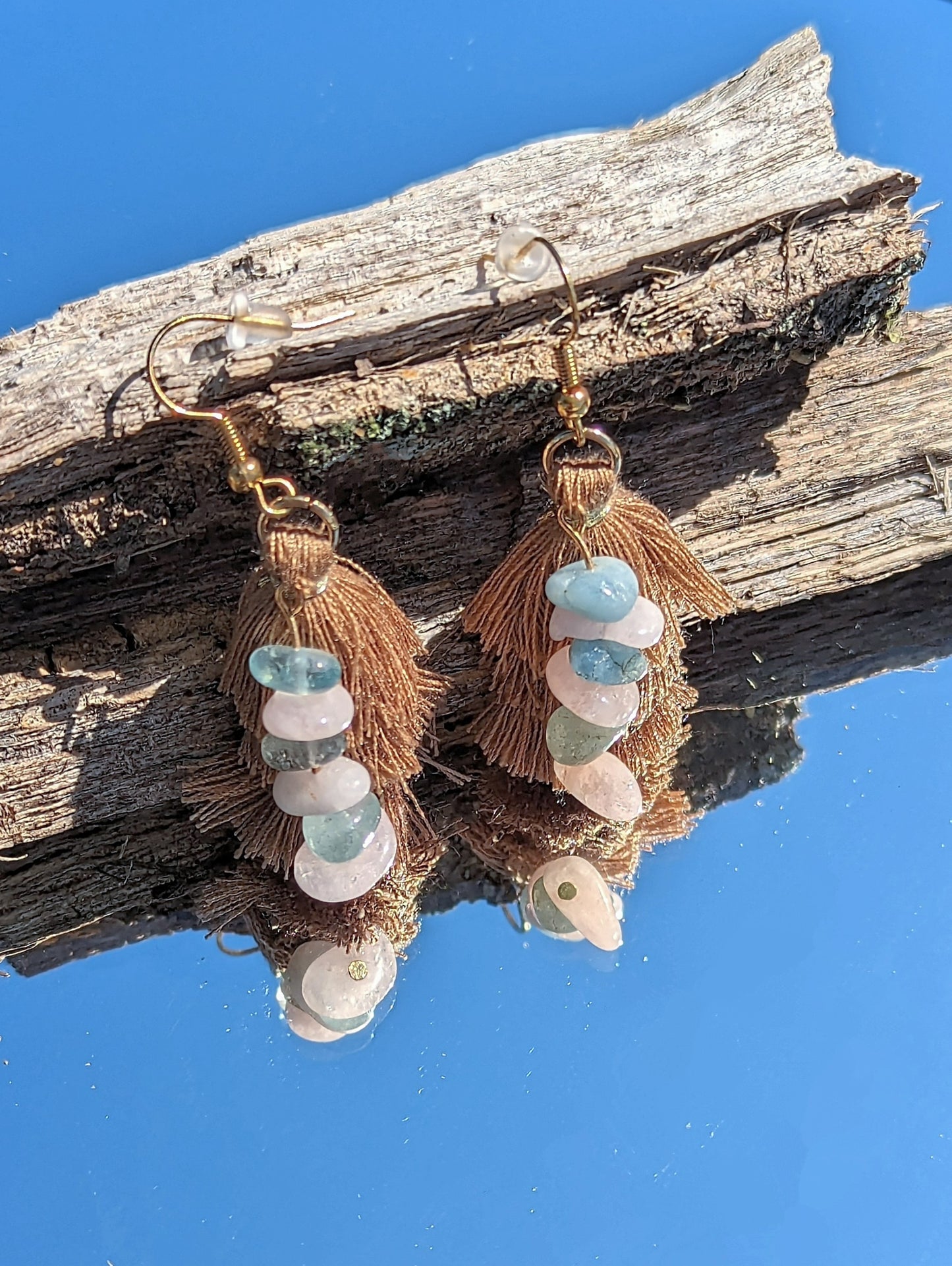 Stacked Morganite Tassel Earrings