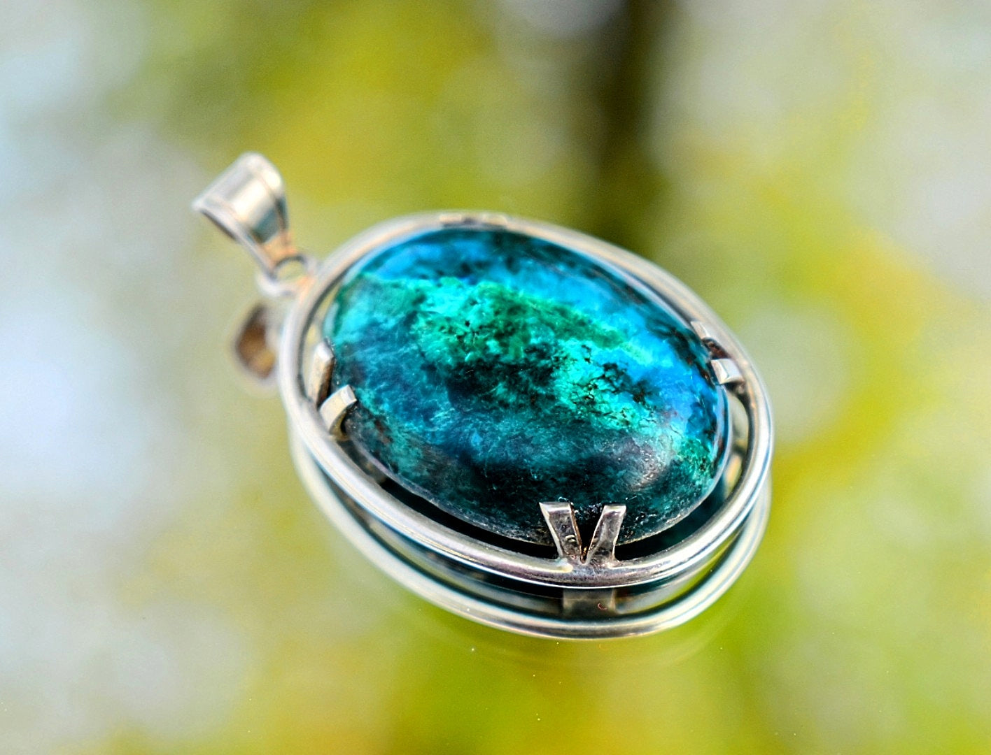 Chrysocolla Pendant in Sterling Silver